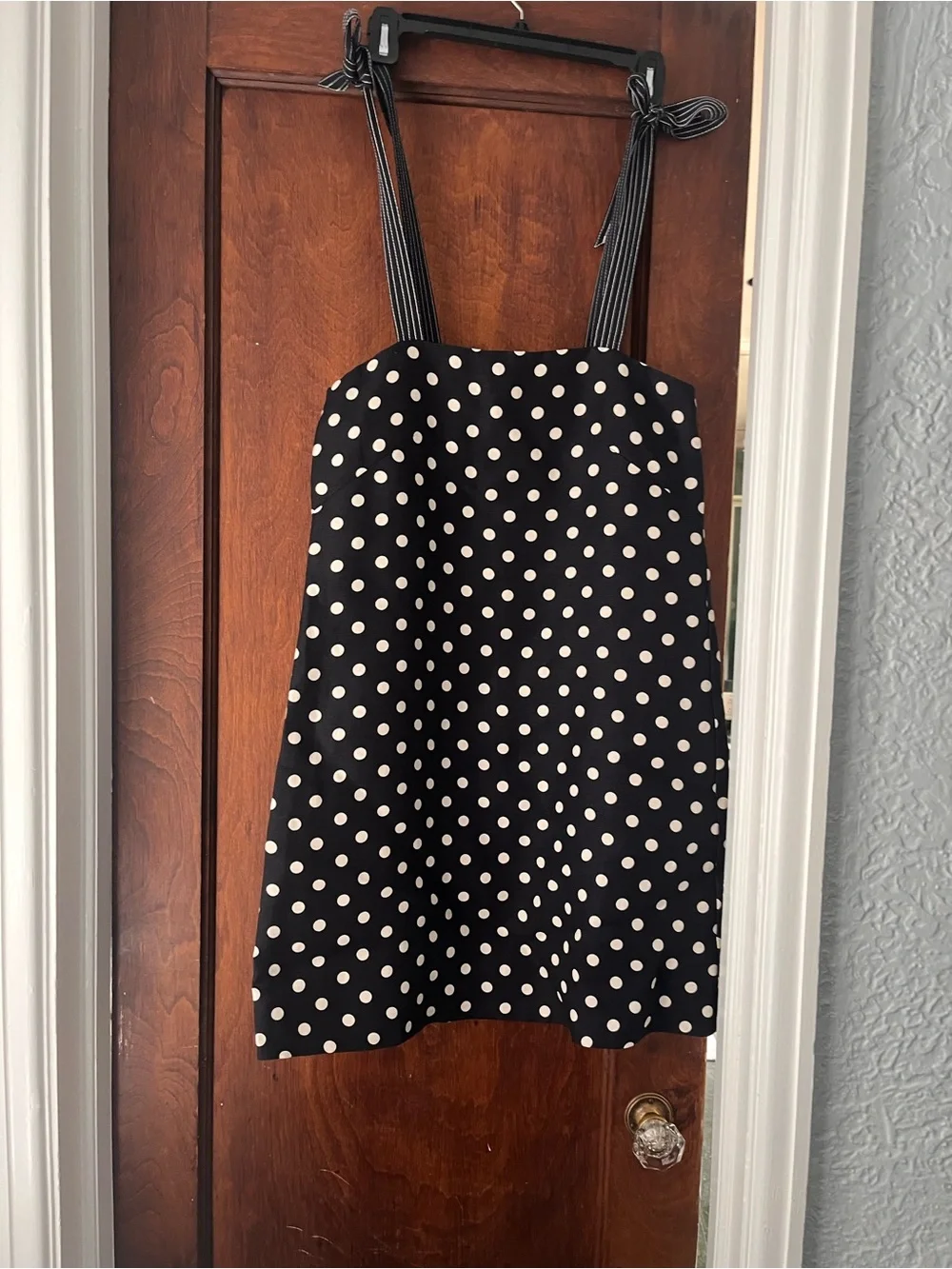 J. Crew Black Polka Dot Mini Dress with Tie Straps